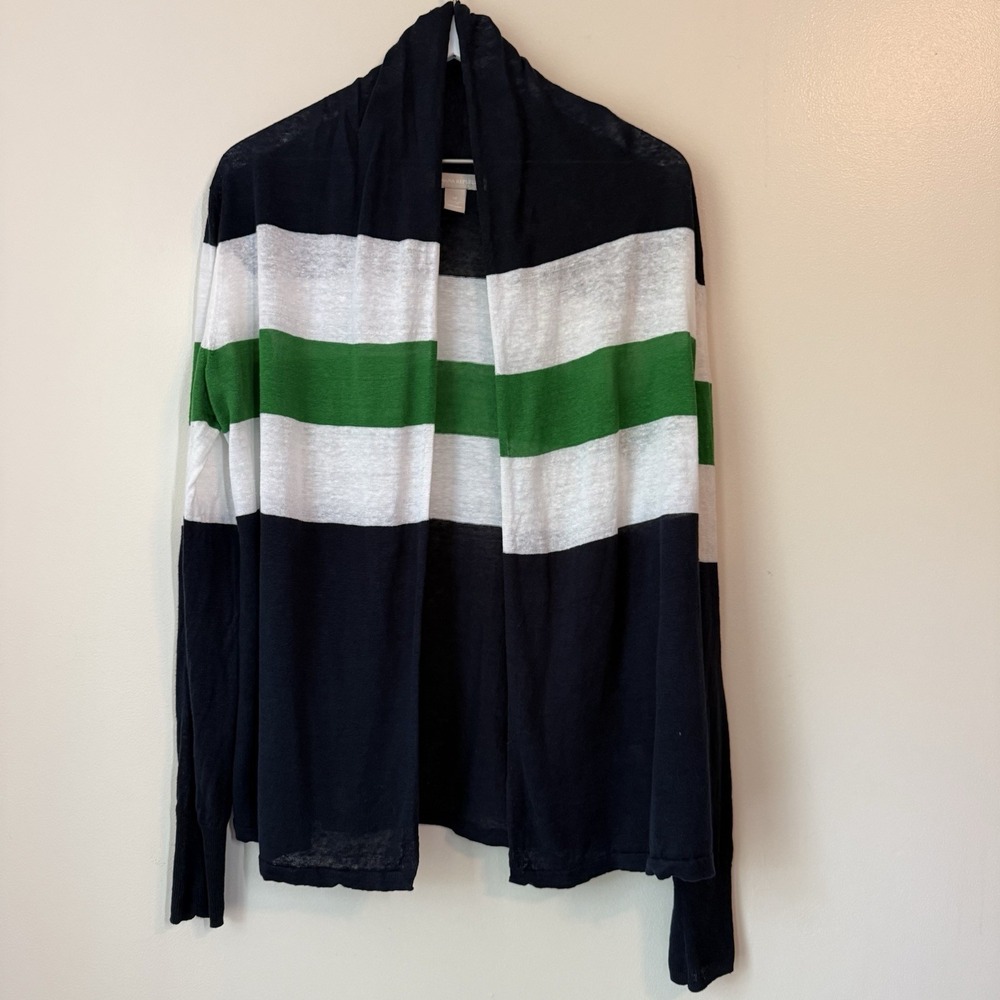 Banana Republic Linen Knit Open Cardigan Sheer M Stripe Lightweight Preppy Y2K‎